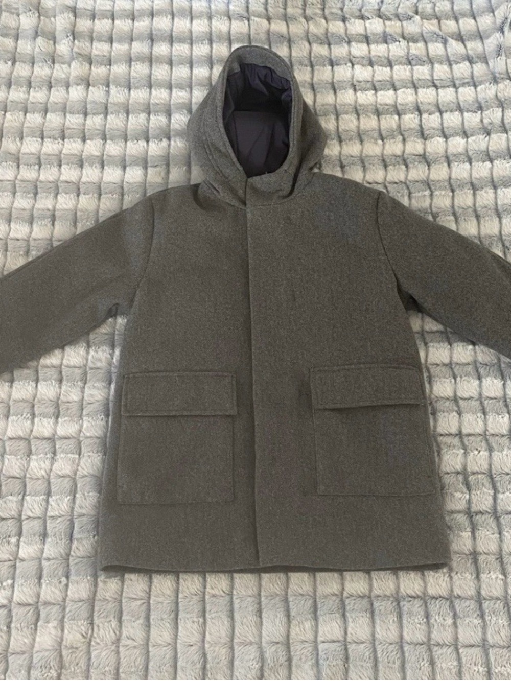 Zara Boy’s Gray Hooded Wool-Blend Pea Coat Size 9-10